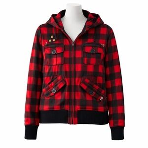 Size XL Women’s Firefly Red Buffalo Plaid Zip Up Sweater